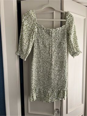 Faithfull the Brand Green Floral Smocked Mini Dress